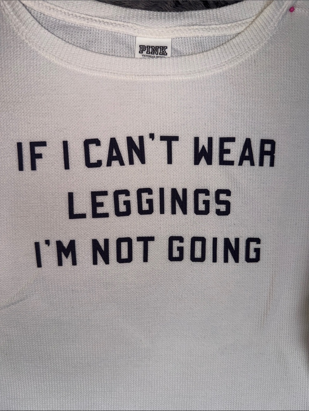 PINK Victoria's Secret White Waffle Long-Sleeve Tee with Navy Slogan - Picture 2 of 5